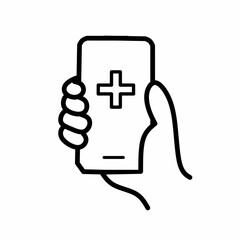 medical symbol on white background With vector model of hand holding mobile phone for health application theme 
