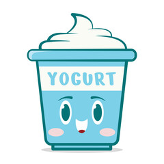 Cute Kawaii Yogurt Vector  Pastel Colored Flat Style Dairy Dessert Illustration, Hand Drawn Yogurt Cup Icon for Healthy Food, Breakfast, Kids Snack, Probiotic Drink, and Sweet Dessert Design