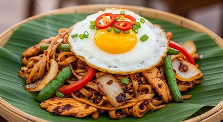 Delicious Chicken Noodle Stir-fry with Egg.
