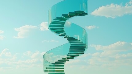 Elegant Twist of Transparency in Modern Spiral Staircase Under a Bright Sky