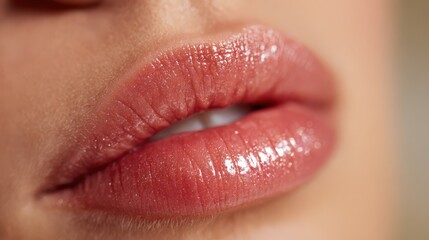 Macro Image of Satin-Finish Lips with Subtle Sparkle and Glamour Blur