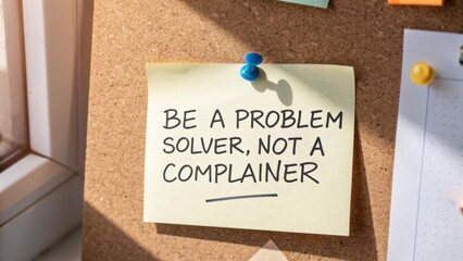 Inspirational sticky note reminder about problem-solving and proactive mindset in personal and professional life