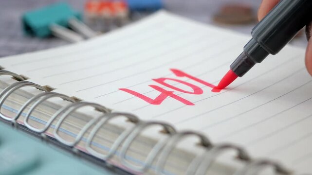 Closeup of Notebook With the Word 401k Written in Red. retirement planning
