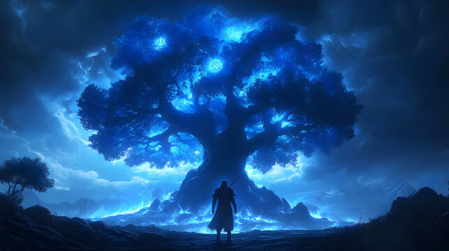 Glowing Blue Fantasy Tree Illustration