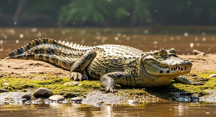 Obraz premium Crocodile Basking in Sunlight.