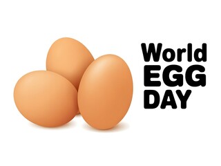 Three brown eggs isolated on white background for world egg day concept