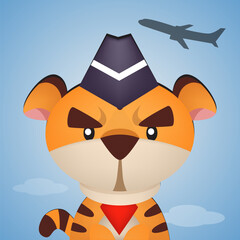 cute female tiger becomes a flight attendant