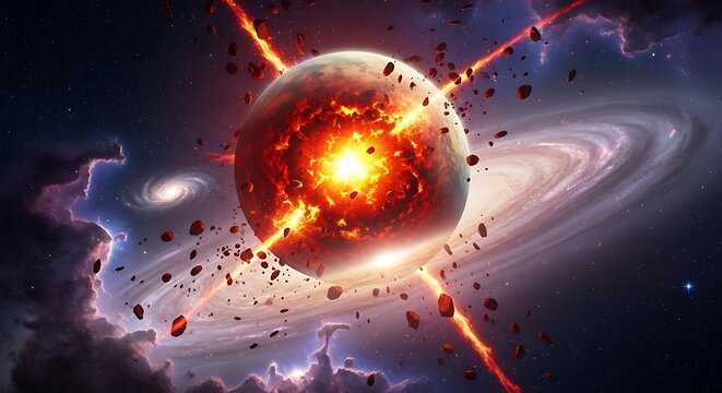 Exploding Planet in Cosmic Nebula.