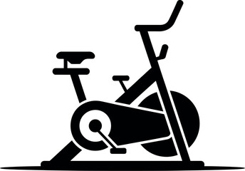 Minimalist black and white icon of a stationary exercise bicycle for fitness and cardio workouts silhouette