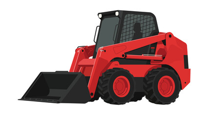 Stylized flat vector art: Vibrant skid steer loader with bucket attachment
