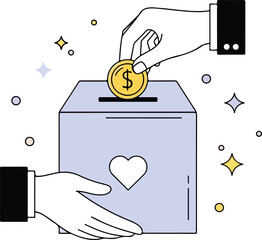 Giving money to charity isolated on white background with heart symbol