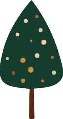 Minimalist silhouette design of an evergreen tree with colorful decorative elements