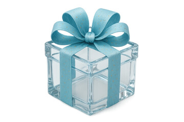 Fototapeta premium Glass Gift Box with Light Blue Bow on Transparent Background