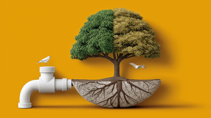 The dichotomy of tree: A visual narrative where a tree with halves in contrasting states. On one side, vibrant foliage flourishes, while the other side shows a stark decline.