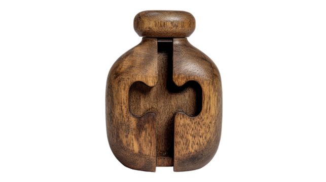 Wooden puzzle box with a cross-shaped interior