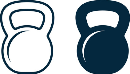 Minimalist representation of two kettlebells one outline one solid black for fitness and strength training concepts silhouette
