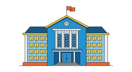 Stylized flat vector illustration of a vibrant government office building