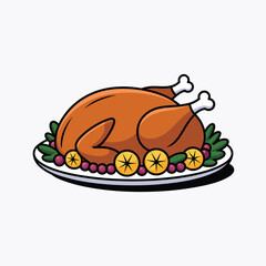 Roasted Turkey Dinner with Garnish on a Platter on White Background whole turkey food