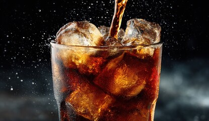 Soda poured into a glass with ice (2)