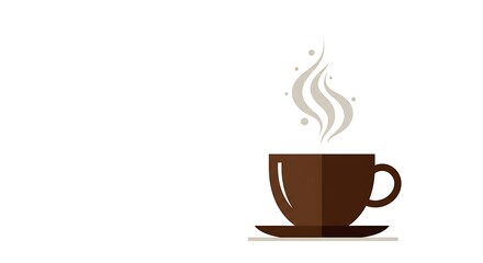 Brown coffee cup with steam with minimalistic illustration against a white background.