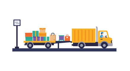 Naklejka premium Vibrant flat vector illustration of cargo truck loading goods at a dock