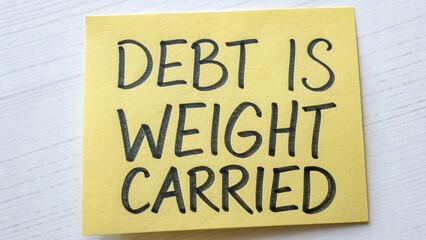 Message on Sticky Note Illustrating Debt as a Heavy Burden with Bold Handwritten Lettering on a Light Background