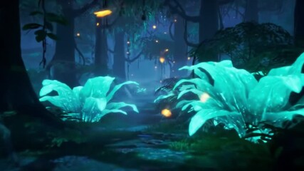 Enchanting mystical forest at night with glowing plants and magical orbs illuminating a serene, otherworldly path - Powered by Adobe
