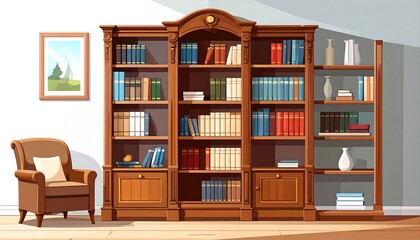 Elegant wooden bookcase in a room
