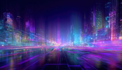 Neon Cityscape: Futuristic Digital Metropolis at Night