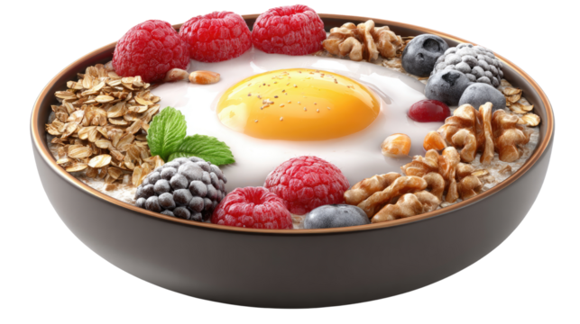 3D render of healthy breakfast bowl illustration on white background