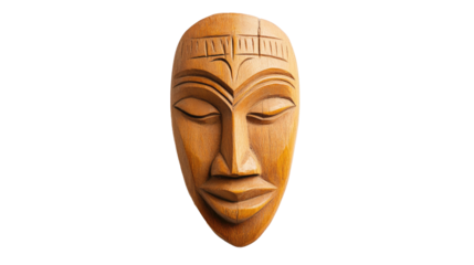 A carved wooden mask on a white background  png