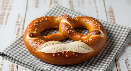 Delicious German Pretzel on a Tablecloth.
