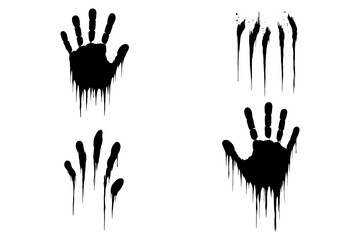Bloody handprints and claw scratches in horror grunge style, Transparent Background