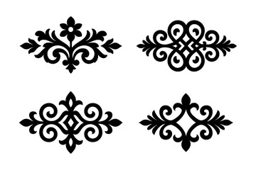 Decorative vintage ornamental patterns in bold silhouette style, Transparent Background