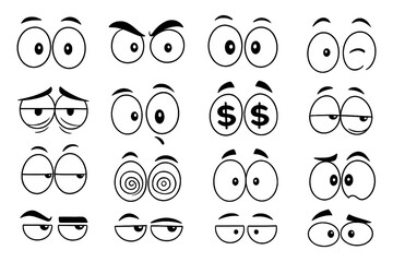 cartoon eye expressions set with funny and emotional doodle faces, Transparent Background