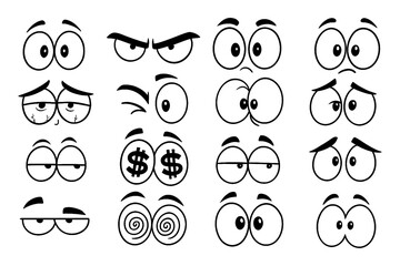 cartoon eye expressions set with funny and emotional doodle faces, Transparent Background