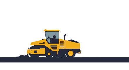 Stylized asphalt paver flattens new road surface, vector illustration