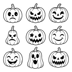 halloween pumpkin faces collection with spooky and funny jack o lantern expressions, Transparent Background