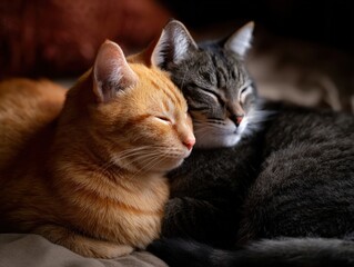 Fototapeta premium Adorable Cats Resting Together in Cozy Comfort