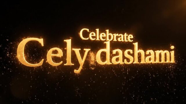Celebratory text reading 'Celebrate Celydashami' in golden letters on a dark background with sparkling particles