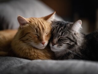 Adorable Cats Cuddling in a Cozy Moment