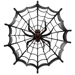 Obraz premium Stylized black spider with red accents poised on a detailed black spiderweb