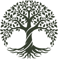 line art nature logo vector design oak tree inside circle, abstract tree logo symbol inside circle © Vectoria