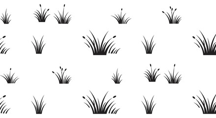 Simple black and white pattern of various grass and reed illustrations