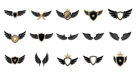 Elegant Winged Shield Logos Collection.