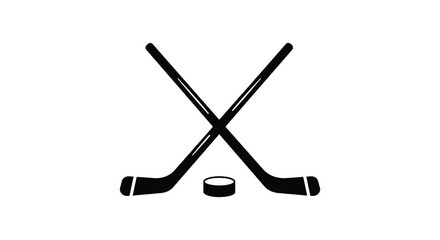 Two crossed hockey sticks and a puck on a white background