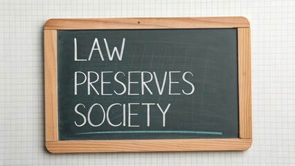 Obraz premium Inspirational Black Chalkboard with the Phrase 'Law Preserves Society' Written in White Chalk on a Grid Background