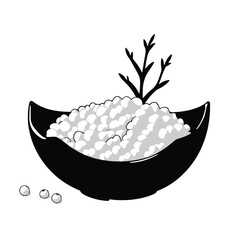 Isekai anime style, classic black and white vector silhouette of couscous on a white background, timeless elegance, expressive composition
