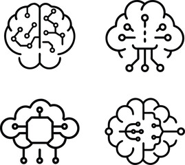 Collection of diverse brain icons representing cognition ideas and mental processes