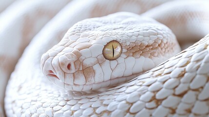 Fototapeta premium Majestic albino snake coiled, showcasing intricate scale patterns and golden eye